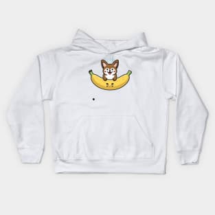 kawaii corgi banana coming out of it with black touch Kids Hoodie